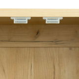 Tall wardrobe cabinet with 2 doors and 3 partitions to separate 4 storage spaces, oak