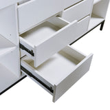 Modern Dresser with Flip Mirror and Metal leg,Storage Cabinet with 8 Drawers and 4 Open Shleves,White