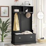 Hall Tree with 4 Hooks, Coat Hanger, Entryway Bench, Storage Bench, 3-in-1 Design, for Livingroom, Hallway (BLACK)