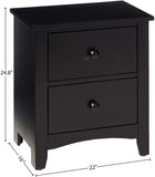 Smooth Black Finish Nightstand 2-Drawers