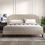 Modern Linen Curved Upholstered Platform Bed