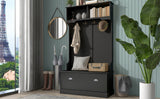 Hall Tree with 4 Hooks, Coat Hanger, Entryway Bench, Storage Bench, 3-in-1 Design, for Livingroom, Hallway (BLACK)