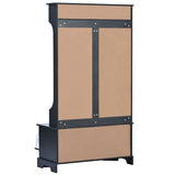 All in One Hall Tree with 3 Top Shelves and 2 Flip Shoe Storage Drawers, Wood Hallway Organizer with Storage Bench and Metal Hanging Hooks