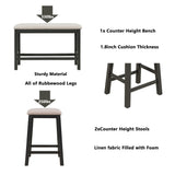 Rustic Wood 4-Piece Counter Height Dining Table Set with Storage Shelves and Drawer