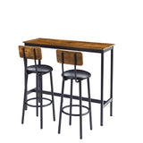 Bar Table Set with 2 Bar stools PU Soft seat with backrest (Rustic Brown,43.31’’w x 15.75’’d x 23.62’’h)