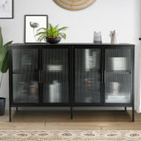 Accent 4 Glass Doors Buffet Storage Cabinet with Adjustable Shelves and Feet Cold-Rolled Steel Tempered Glass Sideboard  for Living Room Kitchen Room Black Color