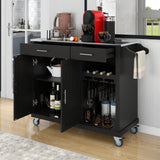 Kitchen Cart with Stainless Steel Top and Storage Cabinet - wine rack and spice rack