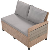 5-Piece Outdoor Patio Rattan Sofa Set, Sectional PE Wicker L-Shaped Garden Furniture Set with 2 Extendable Side Tables, Dining Table and Washable Covers for Backyard, Poolside, Indoor