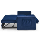 Loveseats Sofa Bed with Pull-out Bed，Adjsutable Back and Two Arm Pocket，Blue （54.5“x33”x31.5“）