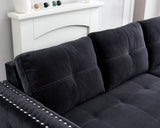 Sectional sofa with pulled out bed,  2 seats sofa and reversible chaise with storage, both hands with copper nail, BLACK, (91" x 64" x 37")
