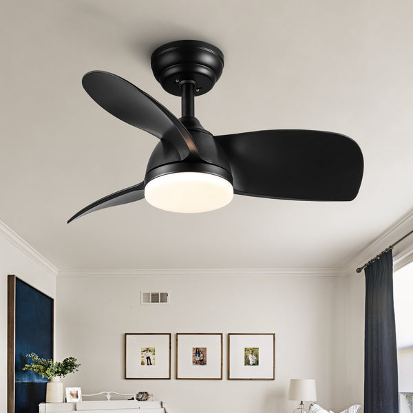 28 In Intergrated LED Ceiling Fan Lighting with Black ABS Blade
