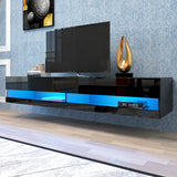 180 Wall Mounted Floating 80" TV Stand with 20 Color LEDs Black