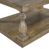 Rustic Floor Shelf Coffee Table with Storage, Solid Pine Wood