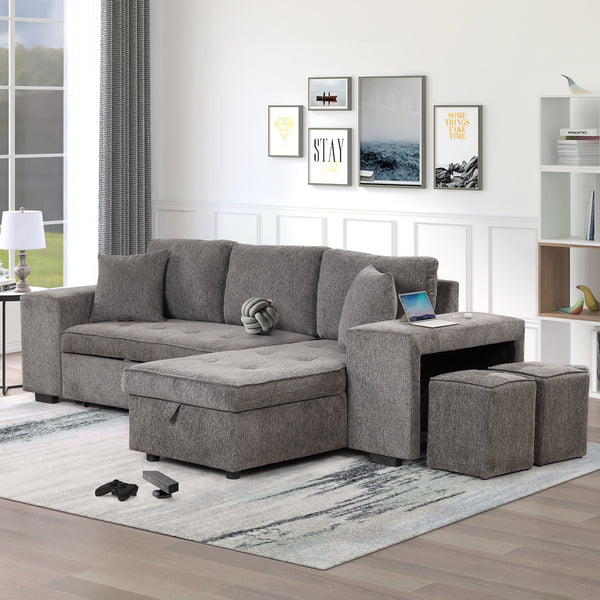 Modern L-Shape 3 Seat Reversible Sectional Couch, Pull Out Sleeper Sofa with Storage