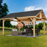 13x16 FT,Large shelf wood pergola .Solid Wood Gazebo with Waterproof Asphalt Roof, Outdoor Permanent Hardtop Gazebo Canopy for Patio, Garden, Backyard
