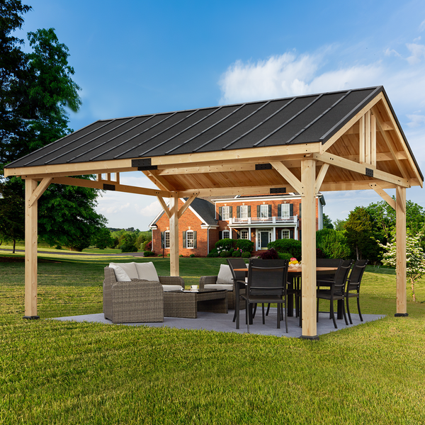 13x16 FT,Large shelf wood pergola .Solid Wood Gazebo with Waterproof Asphalt Roof, Outdoor Permanent Hardtop Gazebo Canopy for Patio, Garden, Backyard
