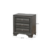 Gray Solid wood Nightstand Nickel Round Knob with Under Nightlight