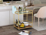 Serving cart， Rolling Bar or Cart for Tea or Cocktail, 2-Tiered Glass and Metal, golden