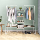 Metal Clothing Rack Garment ,Clothing Rack with 6 Shelves, 4 -Tiers Wood Shelves Heavy Duty Clothes Rack  for Hanging Clothes,Standing Coat Rack,Bedroom Clothes Storage and Organizer