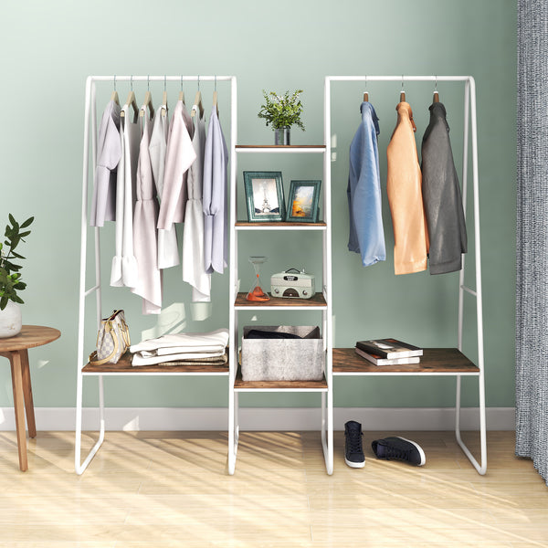 Metal Clothing Rack Garment ,Clothing Rack with 6 Shelves, 4 -Tiers Wood Shelves Heavy Duty Clothes Rack  for Hanging Clothes,Standing Coat Rack,Bedroom Clothes Storage and Organizer