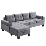 Sectional Sofa Set for Living Room with L Shape  Chaise Lounge ,cup holder and  Left  Hand with Storage Chaise  Modern 4 Seat (Grey) 
--LEFT CHAISE WITH STORAGE