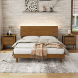 Queen 3 Piece Bedroom Set Mid Century Platform Bed with Bookshelf