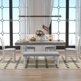 6-Piece Wooden Dining Table Set, Farmhouse Rectangular Dining Table, Four Chairs with Exquisitely Designed Hollow Chair Back and Bench for Home Dining Room