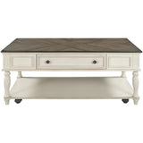 ON-TREND Two-tone Retro Cocktail Table Coffee Table Easy Assembly Movable with Caster Wheels for Livingroom (Antique Gray)
