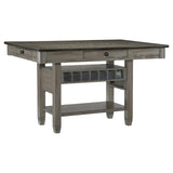 Dining Furniture Counter Height Table w Drawers Wine Rack Shelf and 4x Counter Height Chairs 5pc Dining Set Classic Style