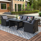 Outdoor Patio Furniture Set 4-Piece Conversation Set Black Wicker Furniture Sofa Set & Dark Grey Cushions