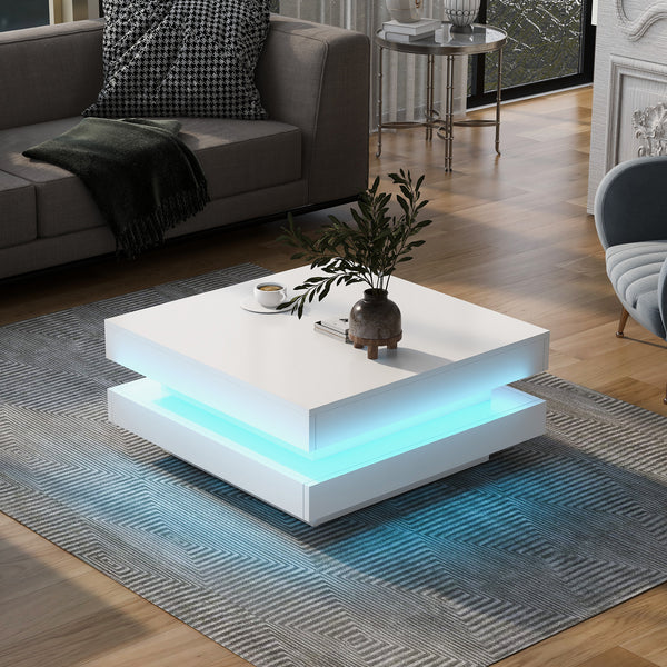 High Gloss Minimalist Design with plug-in 16-color LED Lights, 2-Tier