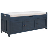 TREXM  Storage Bench with 3 Shutter-shaped Doors,  Shoe Bench with Removable Cushion and Hidden Storage Space (Antique Navy)