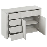 Simple Style Manufacture Wood Dresser with Wood Grain Sticker Surfaces Six Drawers and Two Level Cabinet Large Storage Space for Living Room Bedroom Guest Room Children’s Room, Stone Gray