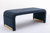 New Boucle Fabric Loveseat Ottoman Footstool Bedroom Bench Shoe Bench With Gold Metal Legs,Dark Blue
