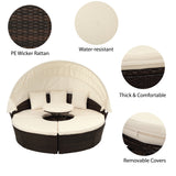 Patio Furniture Round Outdoor Sectional Sofa Set Rattan Daybed Sunbed with Retractable Canopy, Separate Seating and Removable Cushion (Beige)