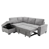 Gray Sleeper Sectional Sofa L-Shape Corner Couch