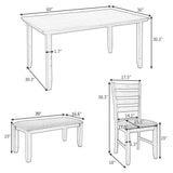 Dining Room Table and Chairs with Bench, Rustic Wood Dining Set, Set of 6