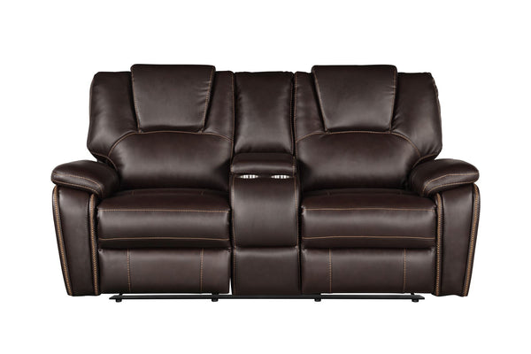 Hong Kong Power Reclining Loveseat made with Faux Leather in Brown
