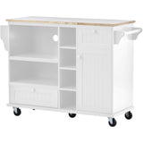 Kitchen Island Cart with Storage Cabinet and Two Locking Wheels ,Solid wood desktop, Microwave cabinet