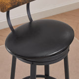 Oval Stool Swivel Bar Stool, Tall Bar Stool With Backrest, Industrial, Thick Iron Frame Footrest, 29.5" High.（Rustic Brown，17.5’’w x 13.4’’d x 40.5’’h）