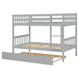 Twin Over Twin Bunk Beds with Trundle, Solid Wood Trundle Bed Frame with Safety Rail and Ladder, Kids/Teens Bedroom, Guest Room Furniture, Can Be converted into 2 Beds