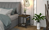 Side Table with Storage Bag, Square End Table with Grid storage rack, Sofa Table for Living Room, Bedroom, Small Spaces,Easy Assembly,Rustic Brown