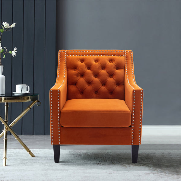 COOLMORE  accent armchair living room chair  with nailheads and solid wood legs