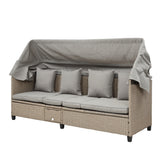 4 Piece UV-Resistant Resin Wicker Patio Sofa Set with Retractable Canopy, Cushions and Lifting Table,Brown