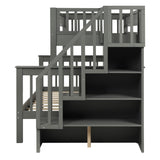 Twin over Full Bunk Bed with Shelves, Gray