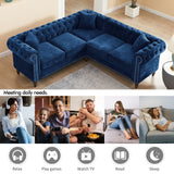 Blue Velvet  Deep Button Tufted Upholstered Arm