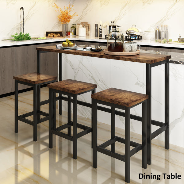 Counter Height Extra Long Dining Table Set with 3 Stools Pub Kitchen Set Side Table