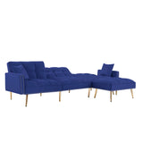 BLUE Velvet Upholstered Reversible Sectional Sofa Bed