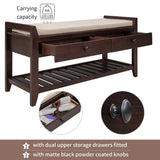 TREXM  Shoe Rack with Cushioned Seat and Drawers, Multipurpose Entryway Storage Bench (Espresso)