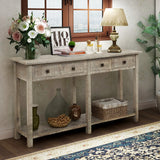 TREXM Rustic Brushed Texture Entryway Table Console Table with Drawers and Bottom Shelf for Living Room (Grey Wash)